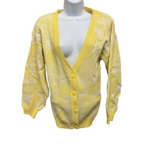 Counterparts Vintage Yellow Floral Rose Cardigan Sweater Womens Medium V-Neck